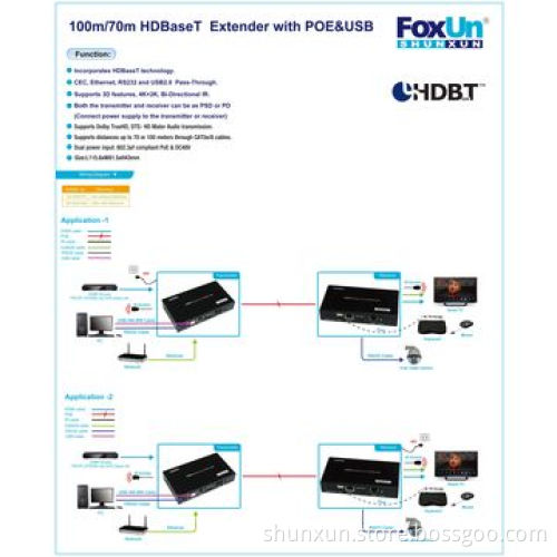 100m HDBaseT Extender with USB and PoE, Supports 3D, Bidirectional IR, CEC and Ethernet